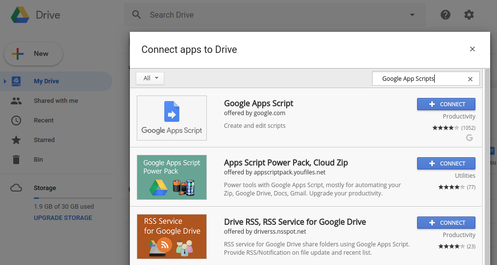 Connect Google Apps Script to Google Drive