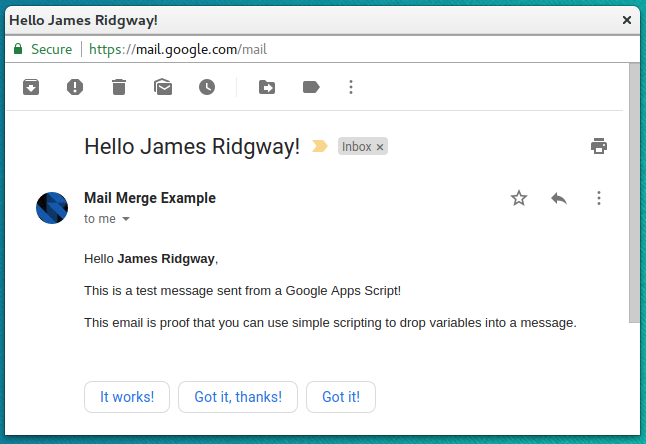 Basic Mail Merge - Email Result