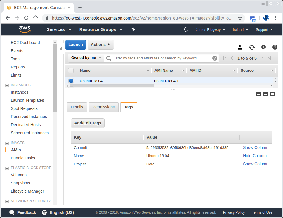 AWS EC2 AMI image tagged with the git commit that it was built from