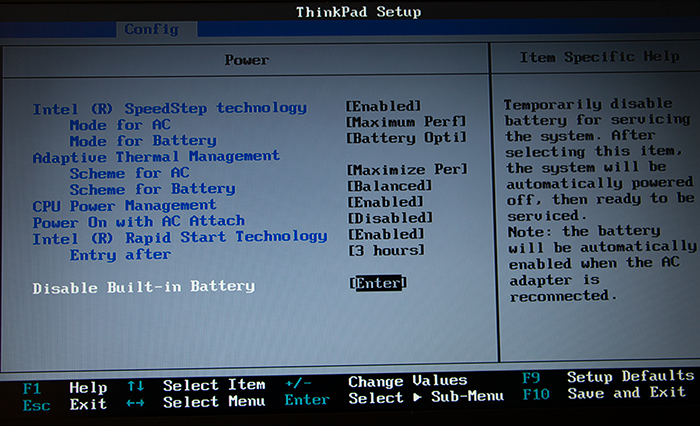 ThinkPad T450s - Disable Internal Battery