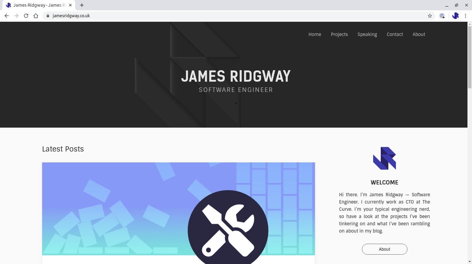 Screenshot of jamesridgway.co.uk running on Ghost(Pro)