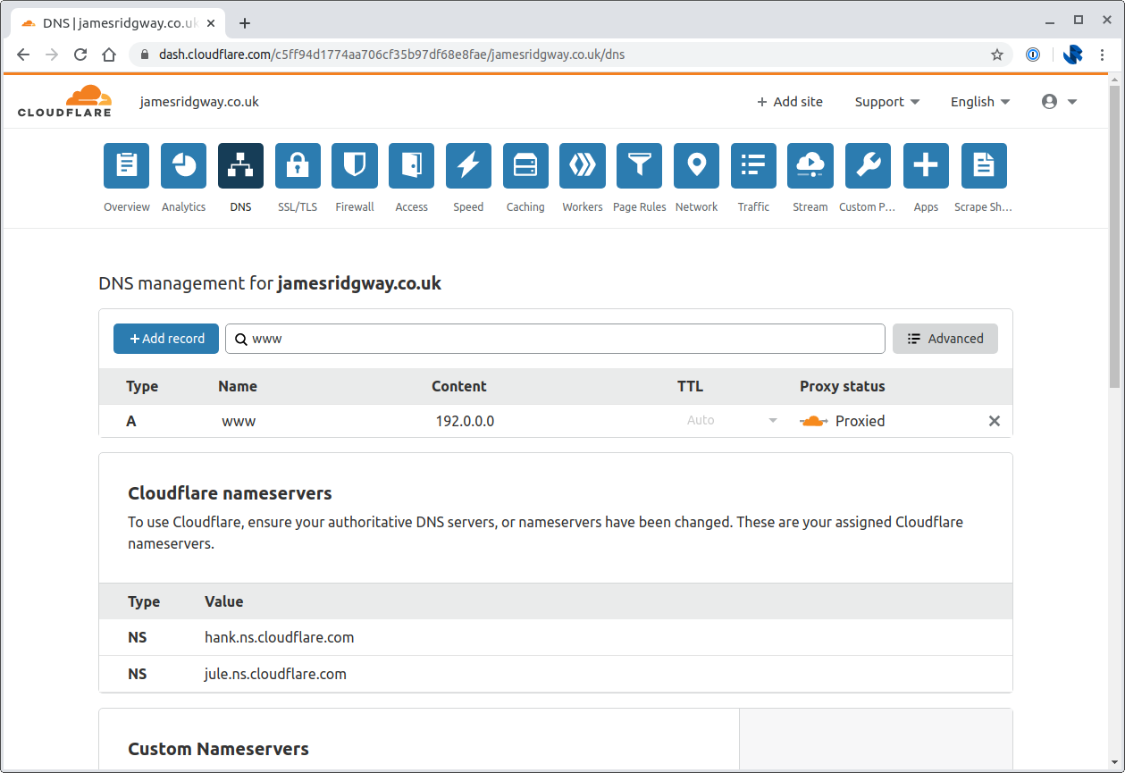 Cloudflare DNS settings