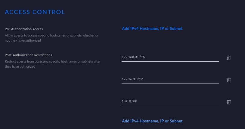 UniFi Controller: Settings > Hotspot > Advanced