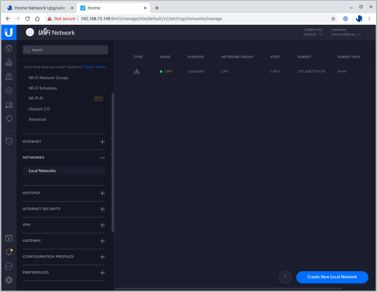 UniFi Controller: Settings > Network > Local Networks