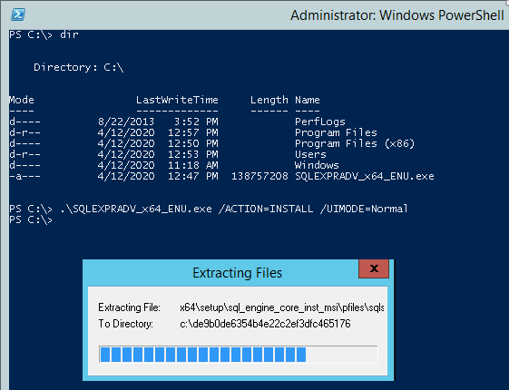 Runnng SQL Server intsallation from powershell