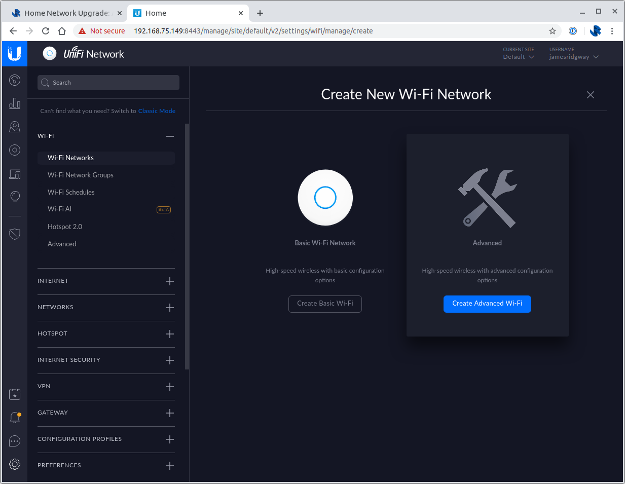 Settings > Wi-Fi > Wi-Fi Networks > Create New Wi-Fi Network