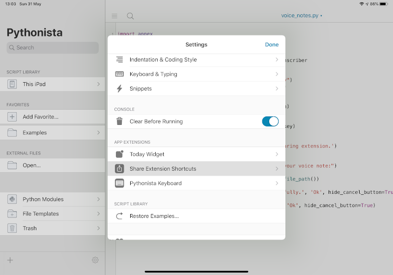 Pythonista Settings