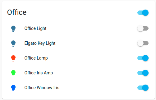 Office light toggles via Home Assistant lovelace UI