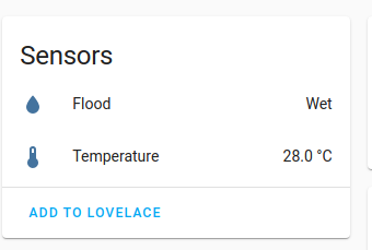 Home Assistant creates Flood and Temperature sensors from the Shelly Flood device