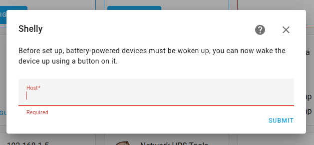 Shelly integration requiring device IP/hostname