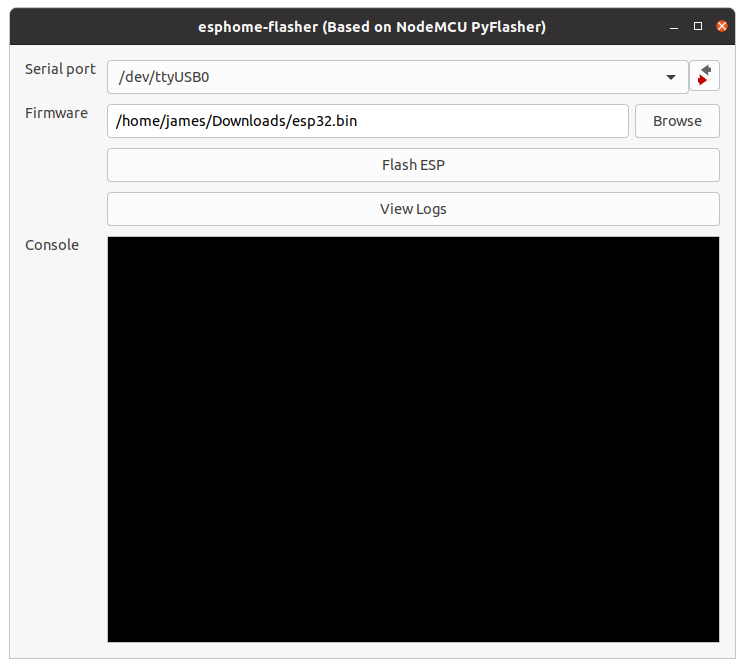 ESPHome-Flasher ready to flash a new ESP32