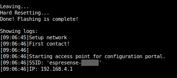 Logs from ESPHome-Flasher showingthe SSID and IP of the ESP32