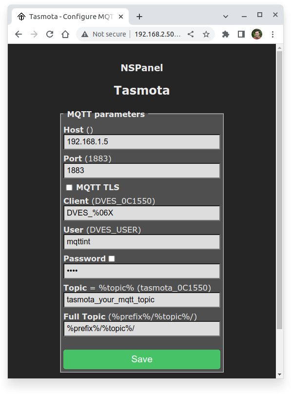 Sonoff NSPanel - Tasmota MQTT Configuration