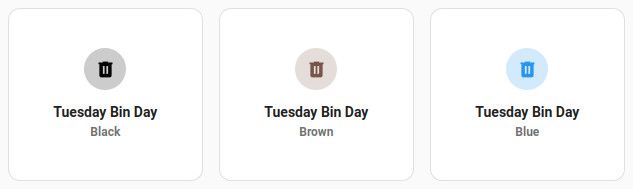 Bin day icons coloured to match the colour of the bin