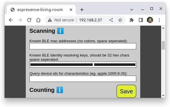 Set IRK values in the Scanning settings of the ESPresense configuration page