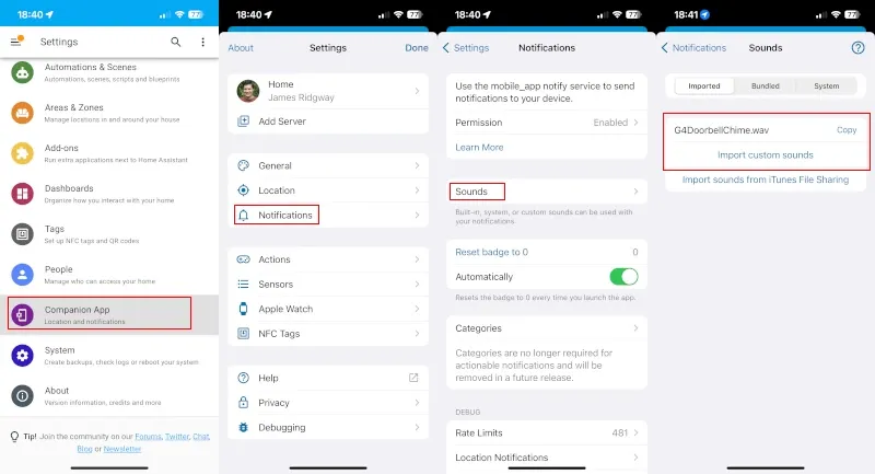 Setting up custom notification sounds in iOS Home Assistant app