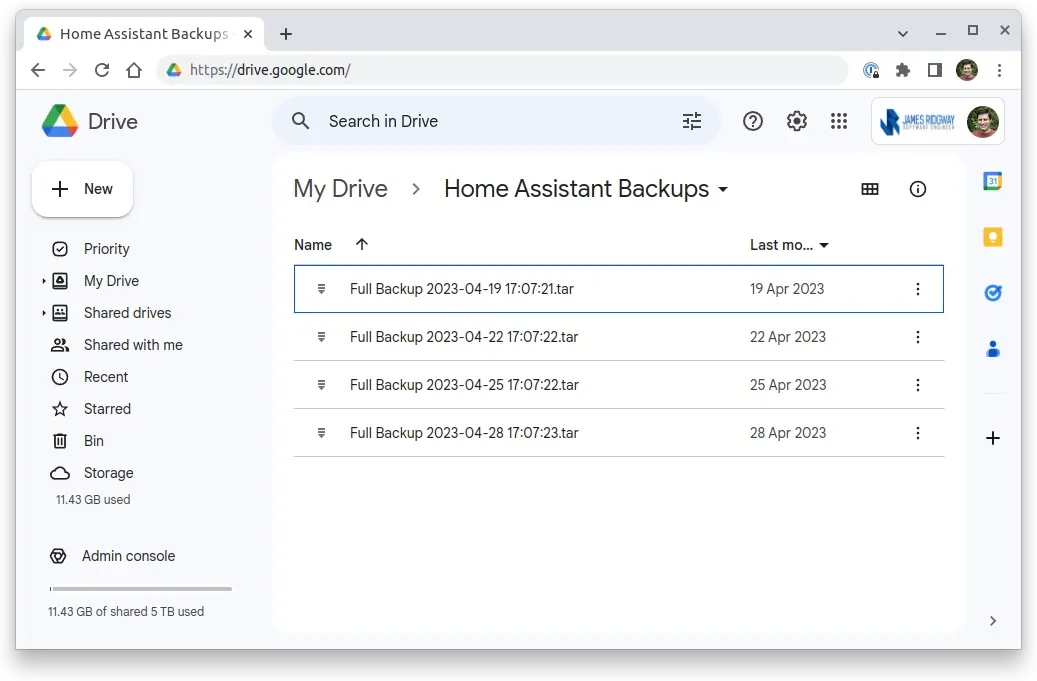 Home Assistant Backups uploaded to Google Drive