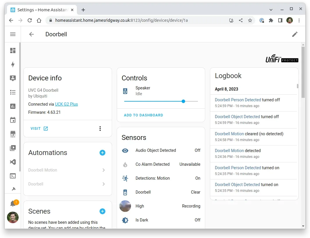 UniFi G4 Video Doorbell with Home Assistant