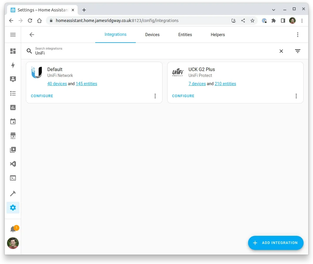 Home Assistant with UniFi Network and UniFi Protect integrations