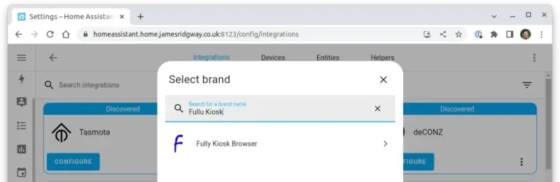 Installing Fully Kiosk integration in Home Assistant