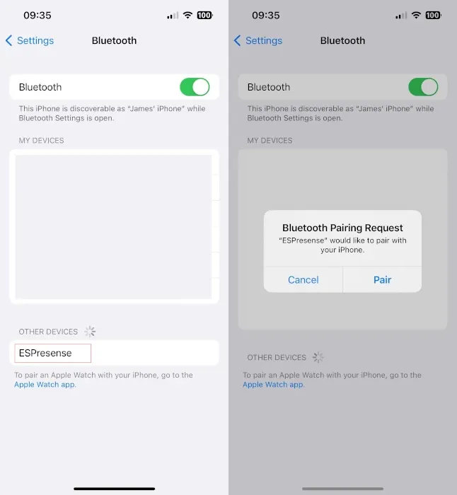 Pair iOS device with ESPresense over bluetooth