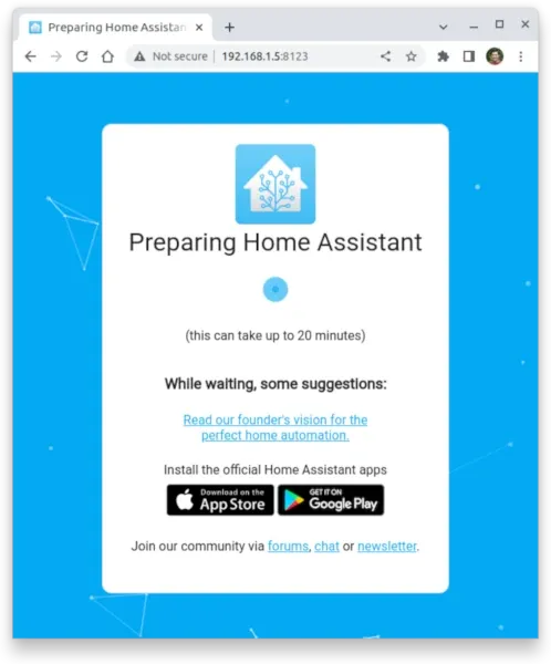 Preparing Home Assistant screen after booting Home Assistant for the first time