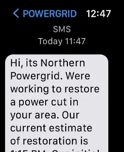 Northern Powergrid SMS notification
