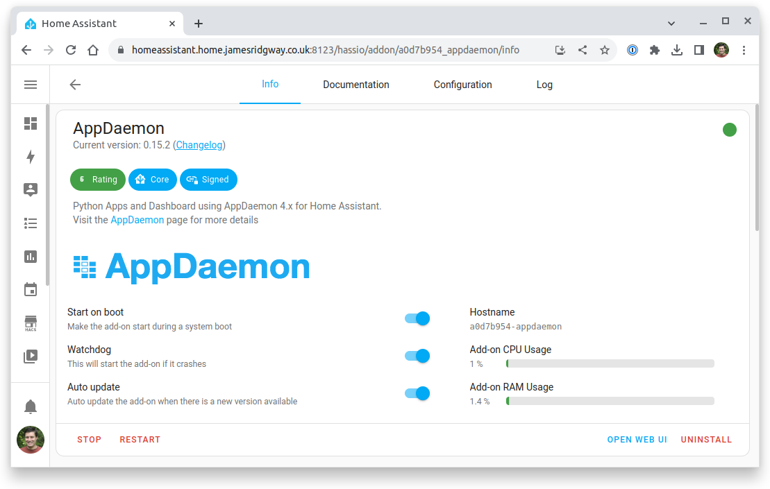 Home Assistant running AppDaemon v0.15.2