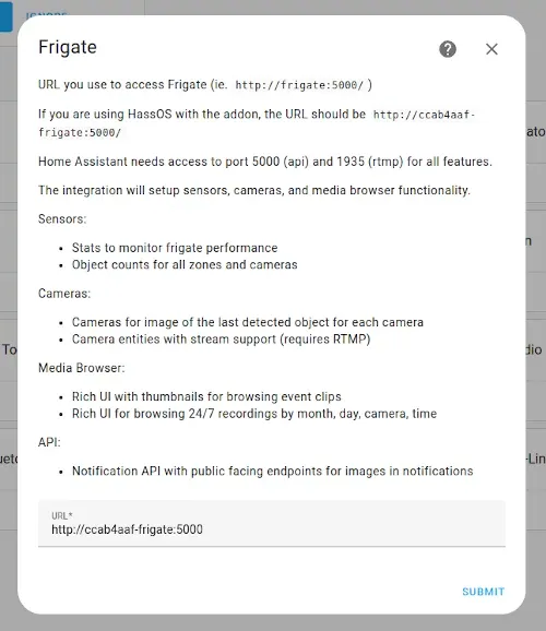 Home Assistant - Frigate Integration URL prompt