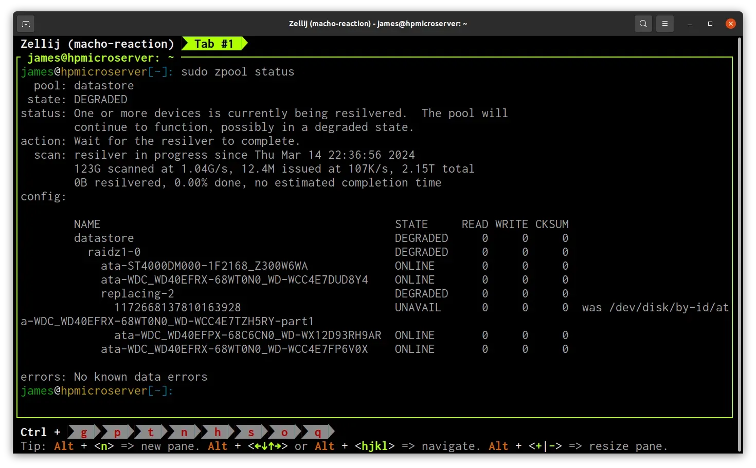 Restoring a ZFS Pool with a Faulted Device