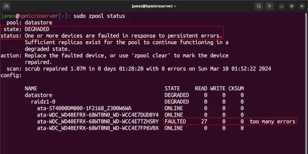 Restoring a ZFS Pool with a Faulted Device